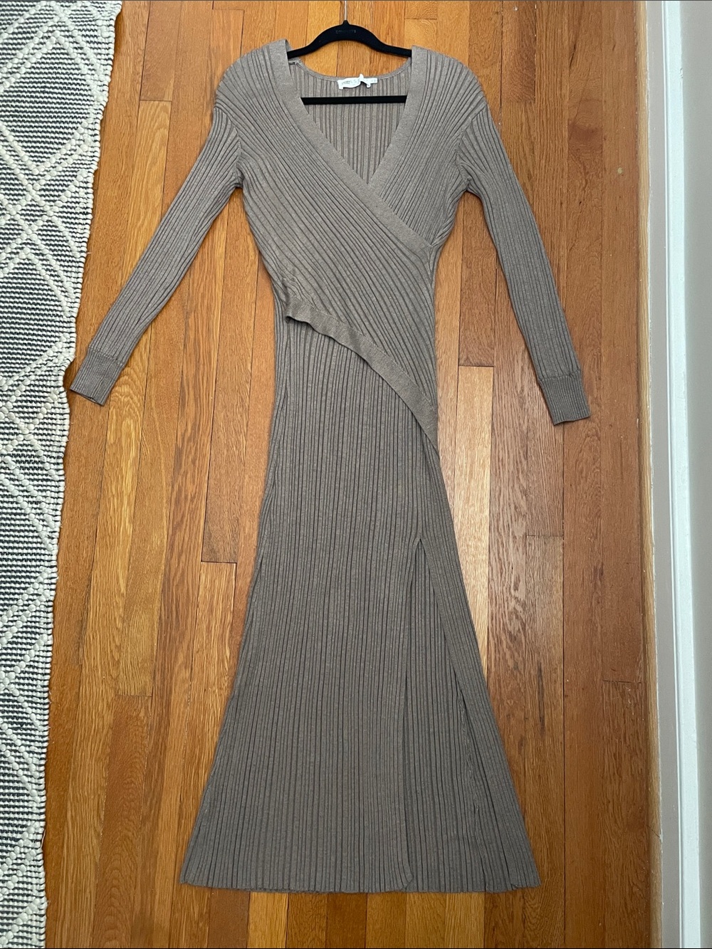 ASTR The Label Tan Long Sleeve Ribbed Sweater Dress